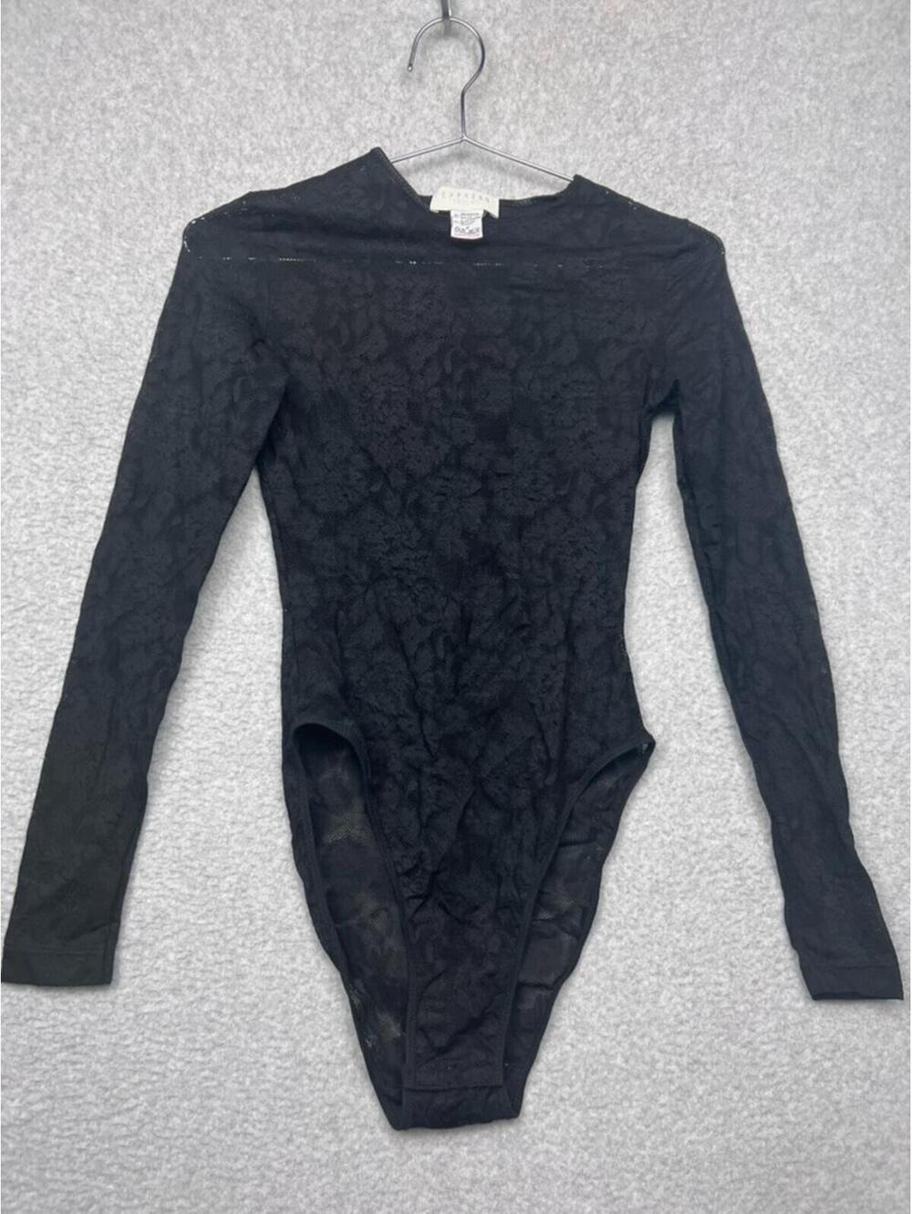 VTG 90s Express Tricot Black Floral Lace Bodysuit Whimsigoth Fairy Grunge Goth S